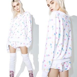 EUC Wildfox Sweethearts Baggy Beach Jumper Candy Hearts Rare Size Large